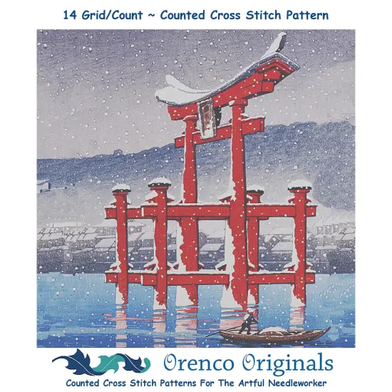 Boat in Snow Miyajima Counted Cross Stitch Pattern by Kawase Hasui {1}