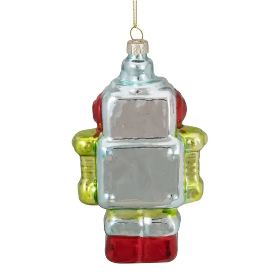 Northlight 5" Silver and Green Robot Hanging Glass Christmas Ornament Blue {6}
