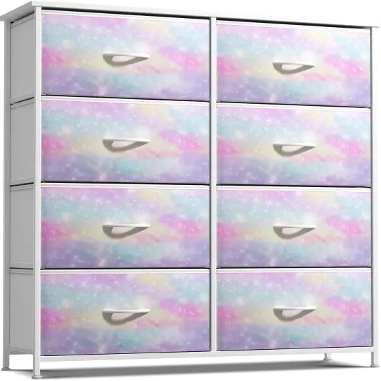 Sorbus Extra Wide Dresser Organizer With 8 Drawers - Large Storage Furniture for Bedroom, Hallway, Living Room, Nursery & Closet Rainbow sparkle {1}