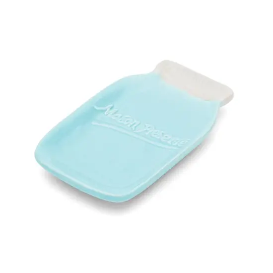 Fox Run Ceramic Spoon Rest, Angled to Secure Utensils, Contain Countertop Drips and Spills, Charming Mason Jar Design {3}