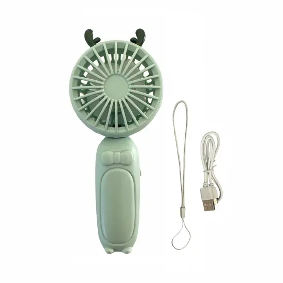Wrapables Mini Portable Handheld and Desktop Rechargeable USB Fan, Green Deer {1}
