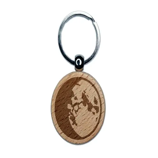 Waxing Gibbous Moon Phase Engraved Wood Round Keychain Tag Charm {1}