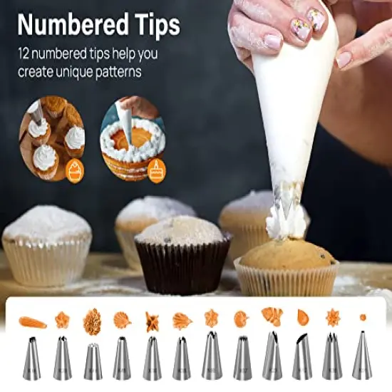 71 PCs Cake Decorating Supplies Kit with Cake Turntable, 12 Numbered Icing Piping Tips, 2 Spatulas, 3 Icing Comb Scraper, 50+2 Piping Bags, and 1 Coupler for Baking {4}