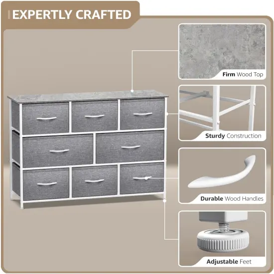 Sorbus Dresser with 8 Drawers - Chest Organizer Unit with Steel Frame Wood Top & Handle Easy Pull Fabric Bins for Clothes - Wide Storage Furniture for Bedroom, Hallway, Living Room, Nursery & Closet Gray {3}