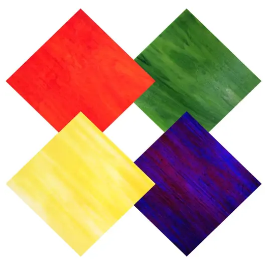 Wissmach 4 Sheet Mixed Color Variety Stained Glass Pack, Orange/Yellow/Green/Purple {1}
