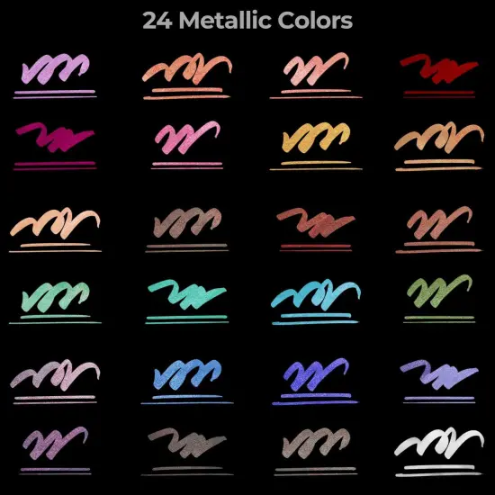 Ohuhu Metallic Marker Pens Dual Tips Brush Fine Point 24 Colors Water-based Paint Shimmer Markers for Black Paper Glass Rock Card Making Scrapbook Crafts Easter Egg Halloween Pumpkin Ceramics DIY {5}