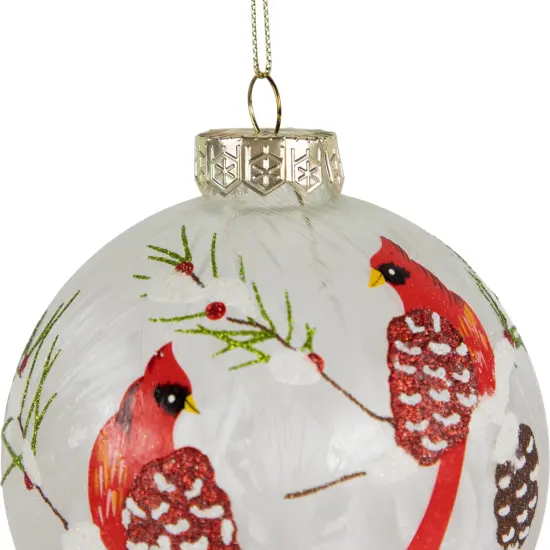 Northlight Cardinal Birds Christmas Glass Ball Ornaments - 4" - White and Red - Set of 2 {4}