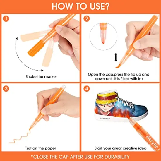 Acrylic Paint Pens Markers -12 Color Waterproof Paint Pens for Rock Painting,Graffiti, Stone, Ceramic, Glass, Wood, Fabric, Canvas, Porcelain, Metal,Water Based Quick Dry Non-Toxic and No Odor {2}