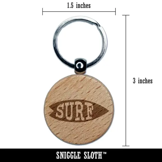Surfing Surfboard Fun Text Engraved Wood Round Keychain Tag Charm {2}
