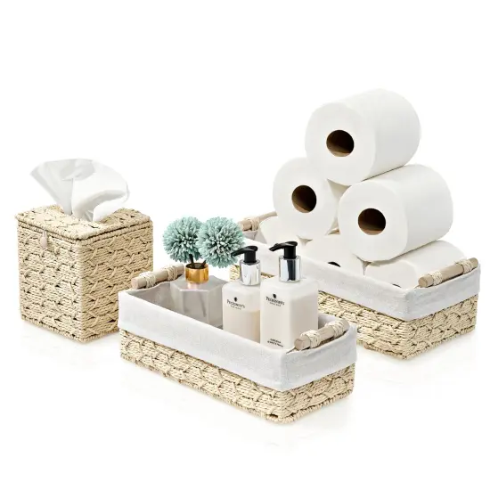 Sorbus Paper Rope Bathroom Baskets & Tissue Holder 3 Piece Set Beige {1}
