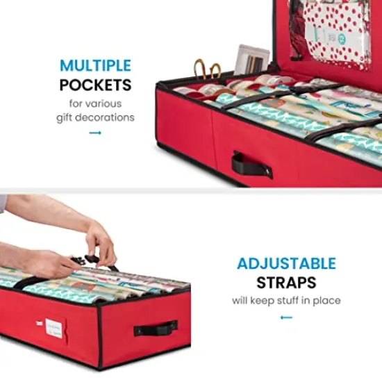 Wrap Organizer, Interior Pockets, fits 18-24 Standers Rolls, Underbed Storage, Wrapping Paper Storage Box and Holiday Accessories, 40&rdquo; Long - Tear-Proof Fabric {1}