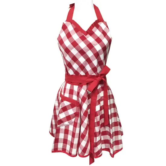 Wrapables Adjustable Flirty Hostess Apron, Red Gingham {6}