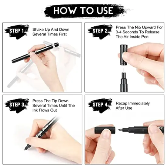 8 PackWhite Paint Pen, 0.7mm Acrylic Paint Pens Acrylic Markers 6 White 2 Black Paint Pens for Rock Painting Wood Canvas Glass Metallic Ceramic Tire Graffiti Paper Drawing, Extra Fine Tip Opaque Ink {4}