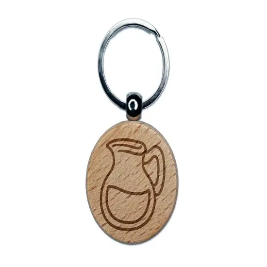 Glass Pitcher with Water Lemonade Engraved Wood Round Keychain Tag Charm {1}
