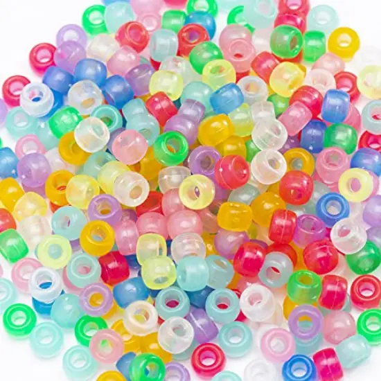 1000 Pcs Acrylic 9 Color Pony Beads 6x9mm Bulk Glow in The Dark for Bracelet Making Hair Beads for Braids {5}