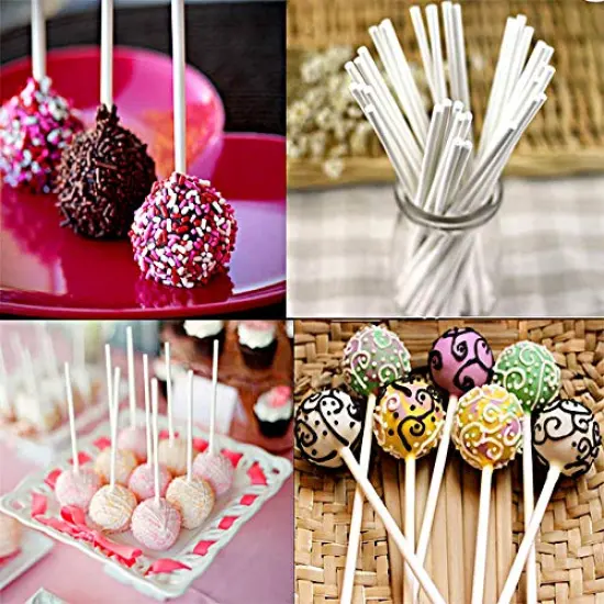300 Pieces Cake Pop Sticks and Wrappers Kit, Including 100ct 6-inch Paper Lollipop Sticks, 100ct Clear Candy Treat Bags Parcel, 100ct Gold Twist Ties for Cakepop, Lollipop, Hard Candy, Suckers, Chocolate {5}