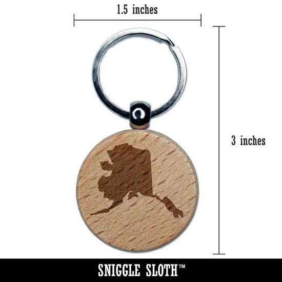 Alaska State Silhouette Engraved Wood Round Keychain Tag Charm {2}