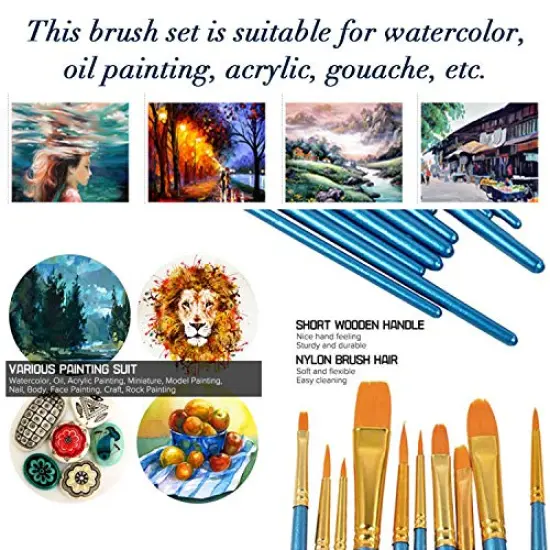 Acrylic Paint Brush Set, 1 Packs / 10 pcs Watercolor Brushes Painting Brush Nylon Hair Brushes for All Purpose Oil Watercolor Painting Artist Professional Kits. {3}