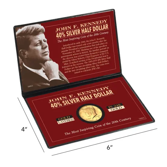 Silver JFK Half Dollar Coin Layered in Pure Gold {4}
