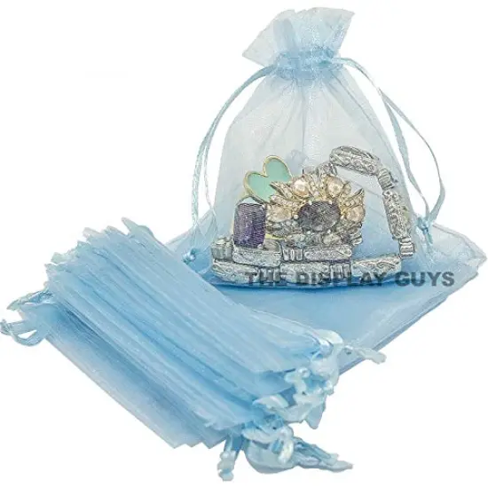 100 Pack 3x4 Blue Sheer Organza Gift Bags with Drawstring, Jewelry Candy Treat Wedding Party Favors Mesh Pouch {3}