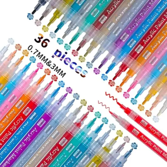 36 Acrylic Paint Markers Pens for Pumpkins Painting Canvas Ceramic Rocks Wood Plastic Craft Supplies for Graffiti Christmas Easter Egg {1}
