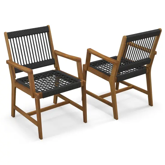 Set of 2 Patio Acacia Wood Dining Chairs with Armrests for Lawn Yard {4}