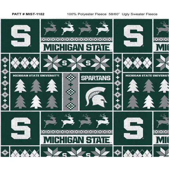 Sykel Enterprises-Michigan State University Fleece Fabric-Michigan State Spartans Christmas Fleece Blanket Fabric-Sold by the yard {1}