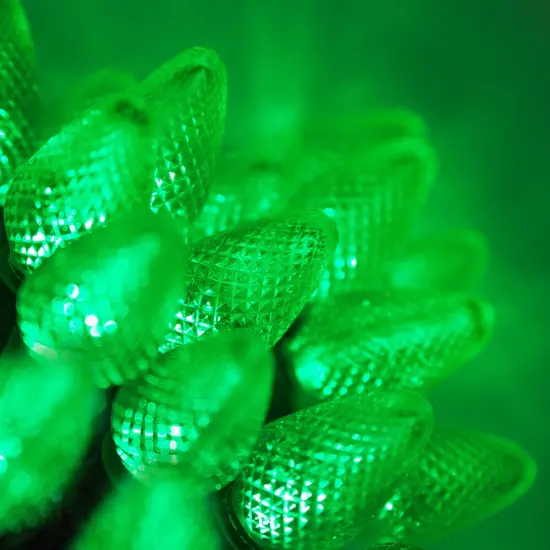 25 Green C7 LED Christmas Lights, Green Wire, 8" Spacing {2}