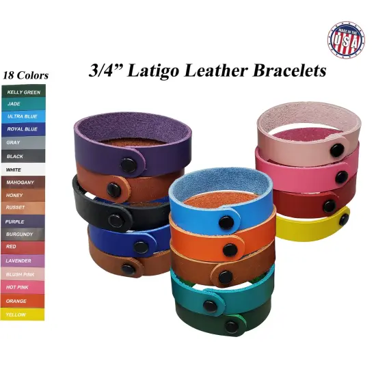 8 Pack Leather Craft Bracelets &ndash; 18 Color Options, &frac34;" Wide, Ready to Customize {2}