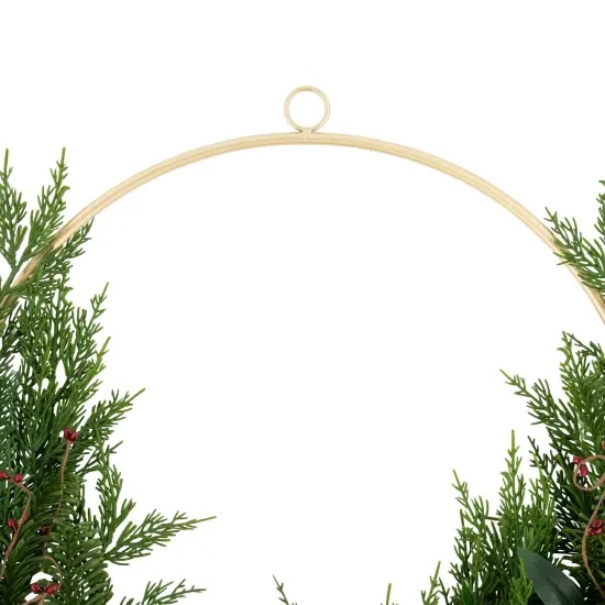 Northlight Real Touch&trade;️ Cypress and Pine with Berries Artificial Christmas Wreath- 28" - Unlit Green {7}