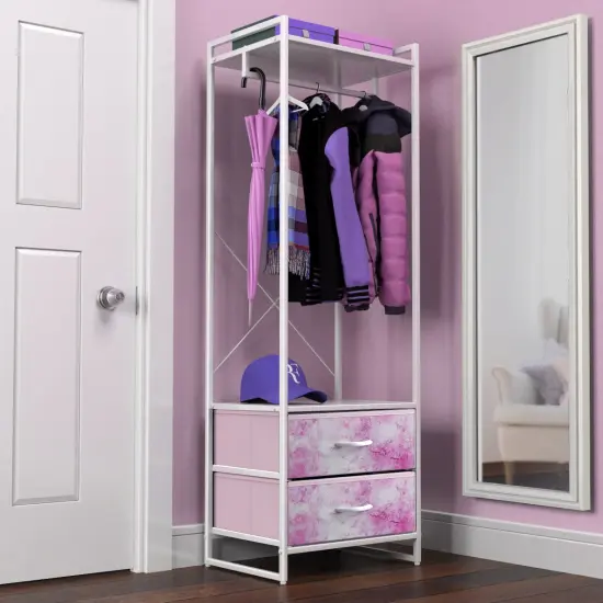 Sorbus Clothing Rack with Drawers - Clothes Stand Dresser - Wood Top, Steel Frame, & Fabric Drawers - Tall Closet Storage Organizer - Garment Rack for Hanging Shirts, Dresses, & Jackets Tie dye pink {2}