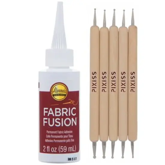 Fabric Fusion Fabric Glue Permanent Clear Washable 2oz for Patches, Rug Glue, Clothing Glue, No Sew Fabric Glue with Pixiss Art Dotting Stylus Pens 5 pcs Set {1}