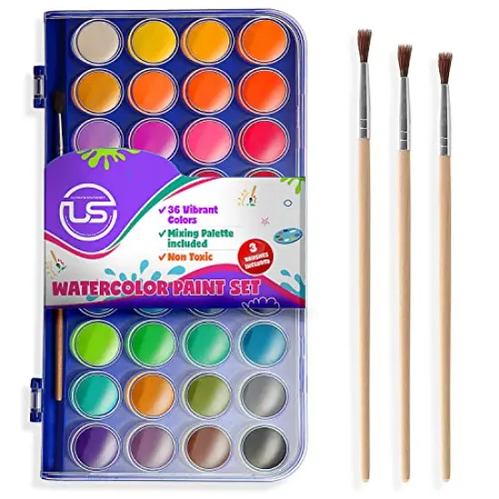 Watercolor Paint Set, 36 Colors of Washable Watercolor Paint Includes Watercolor Palette and 3 Paint Brushes. Great Water Color kids paint {2}