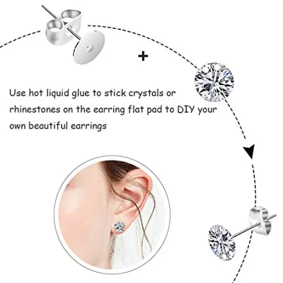 450 Pieces Earring Posts Stainless Steel Flat Pad,Hypoallergenic Stud Earrings with Butterfly and Rubber Bullet Earring Backs for Jewelry DIY Making Findings (Silver) (Silver) {5}