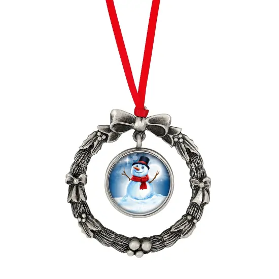 Wreath Ornament With Colorized Quarter Snowman Coin {1}