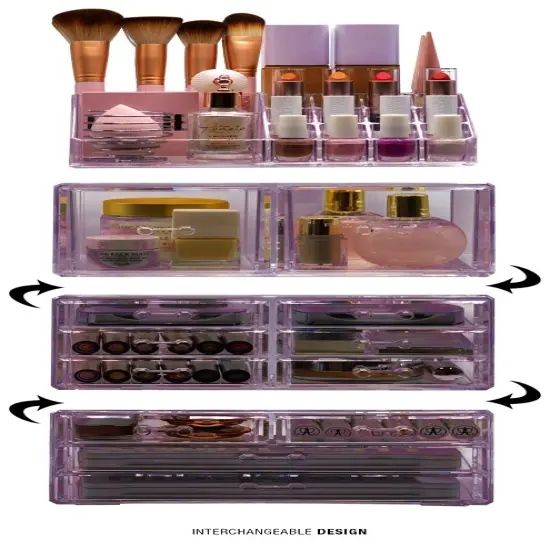 Sorbus X-Large Acrylic Makeup and Jewelry Organizer Case - 4 Piece Set (12 Drawers) Purple {3}