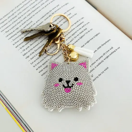 Wrapables Crystal Bling Key Chain Keyring with Tassel Car Purse Handbag Pendant, White Kitty {6}