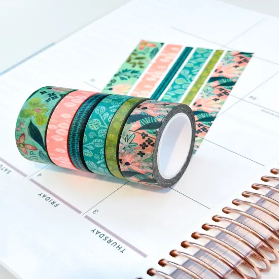 Spring Floral Blue and Green Whimsical Washi Tape Set - W044 {4}