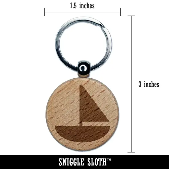 Sail Boat Solid Engraved Wood Round Keychain Tag Charm {2}