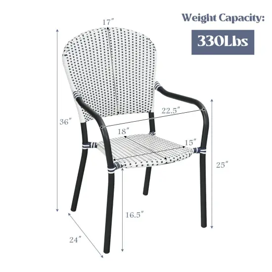 Set of 4 Patio Rattan Stackable Dining Chair with Armrest for Garden-White {4}
