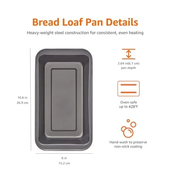 2 PACKRectangular Baking Bread Loaf Pan, 9.5 x 5 Inch, Set of 2, Gray {3}