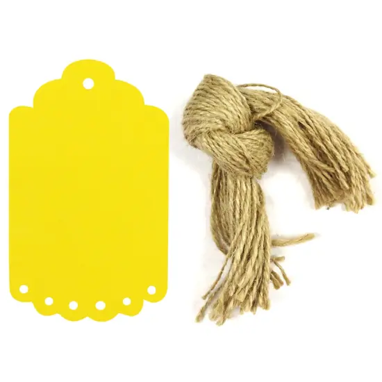 Wrapables 50 Gift Tags/Kraft Hang Tags with Free Cut Strings for Gifts, Crafts & Price Tags, Large Scalloped Edge, Yellow {1}