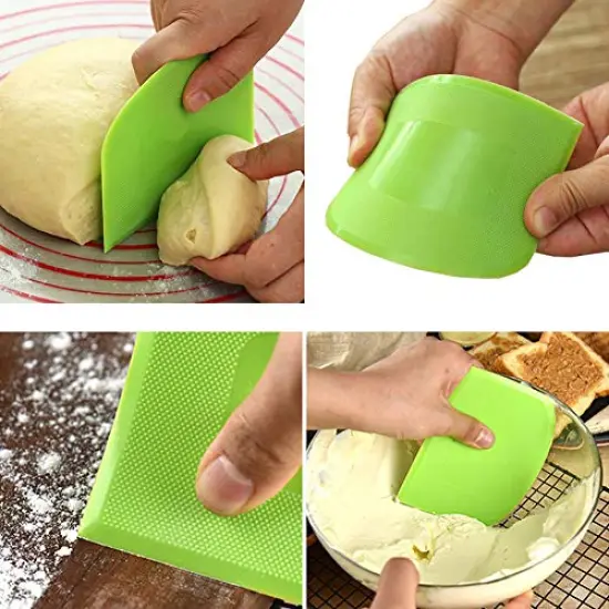 2 Pieces Dough Scraper Bowl Food-safe Plastic Dough Cutter Flexible Bench Multipurpose Food Scrappers for Bread Dough Cake Fondant Icing, White, Green {2}