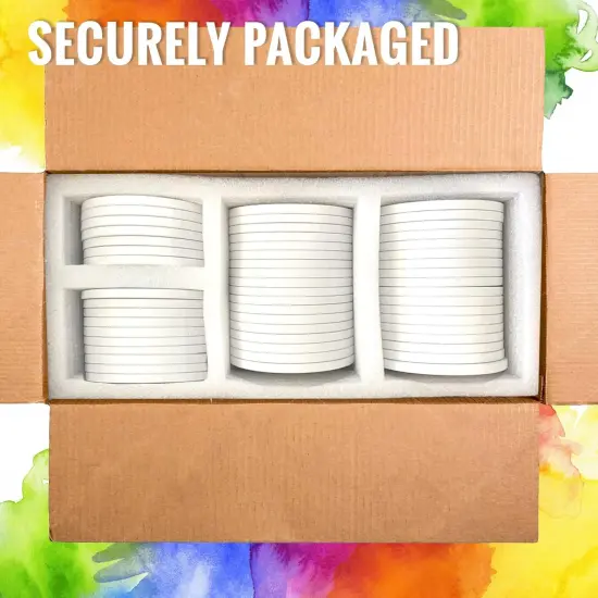 50 Blank Ceramic Tiles for Coasters and Mosaics - Round Ceramic White Tiles (Unglazed) with Cork Backing Pads for Use With Alcohol Ink or Acrylic Pouring {6}