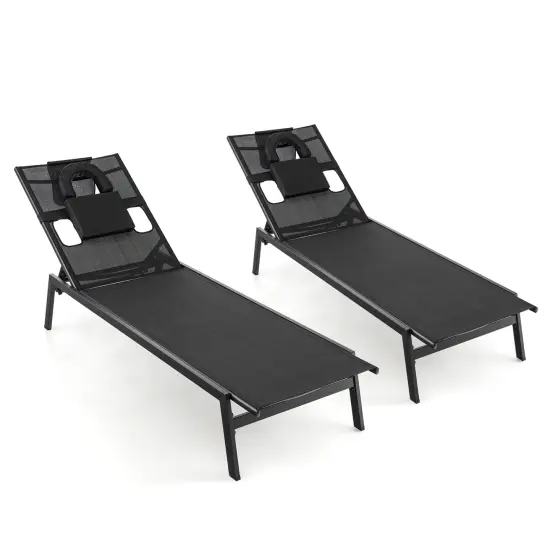 Patio Sunbathing Lounge Chair 5-Position Adjustable Tanning Chair-Black {4}