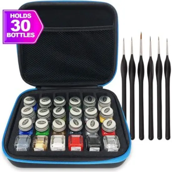 Pixiss Model Paint Storage Case for Testors Paints with 6 Fine Detail Miniatures Paint Brushes (Paint Not Included) {1}