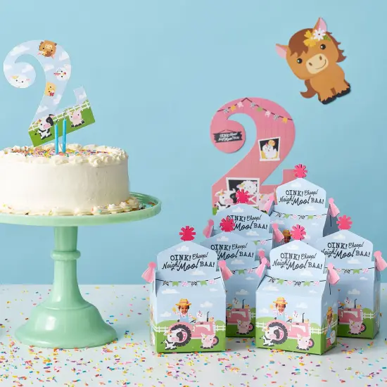 Big Dot of Happiness 2nd Birthday Girl Farm Animals - Pink Barnyard Second Birthday Party Centerpiece Sticks - Table Toppers - Set of 15 {3}