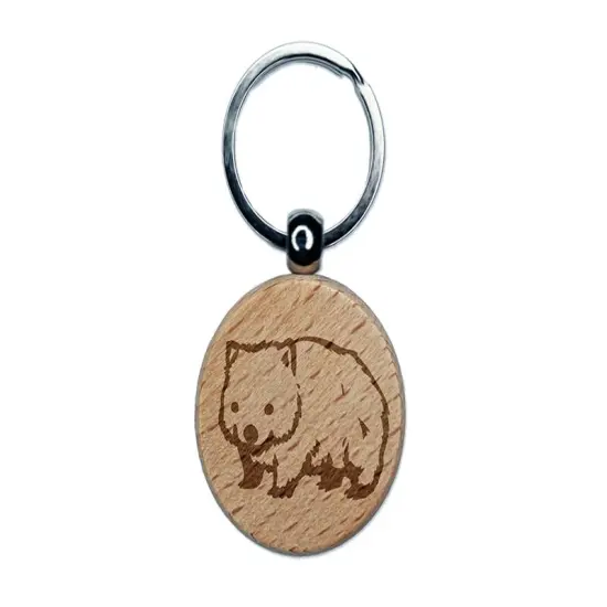 Cute Wombat Australian Marsupial Engraved Wood Round Keychain Tag Charm {1}