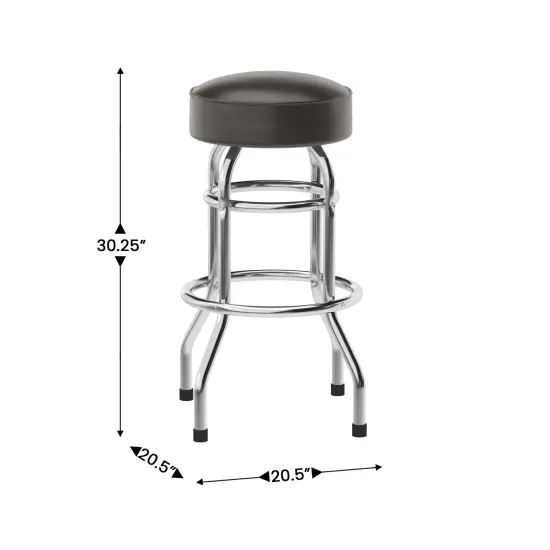 Emma and Oliver Retro Backless Double Ring Chrome Restaurant Dining Barstool Dark Brown {5}
