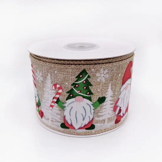 Designer&rsquo;s Shop WR 63-5179 Holiday Glitter Gnomes Wired edge ribbon 2.5&rdquo; x 10 yard {2}